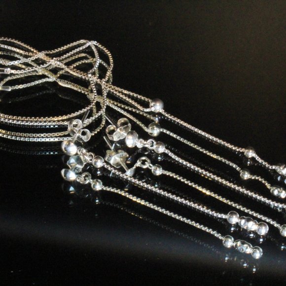 Contemporary New Sterling Silver Stunning Dainty Necklace 2" Long Earrings Set - Picture 4 of 6